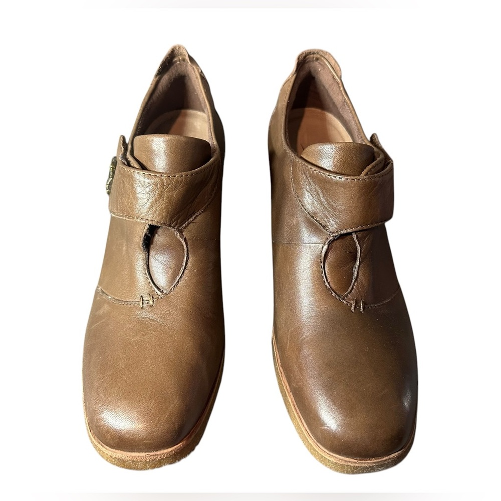 Earth Zanza Bark Brown Leather Wedge Ankle Booties Size 9.5 B Hook & Loop. Bin8 - Picture 4 of 11